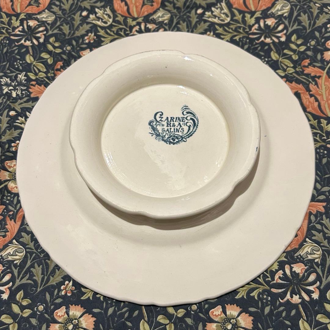 コンポティエ　salins サラン　花リム　アンティーク　脚付き皿