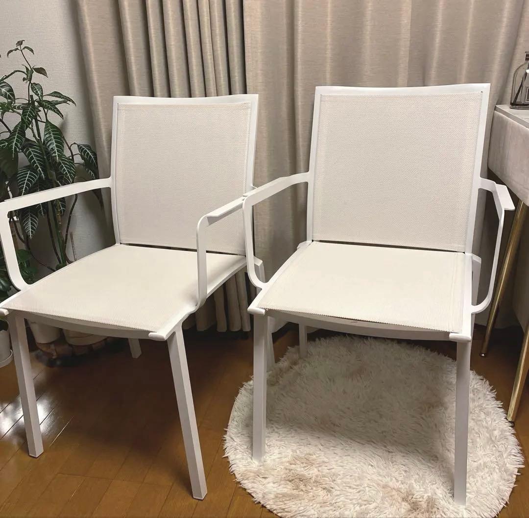 ホワイト　テラスチェア　ガーデニングチェア　2脚 送料込み