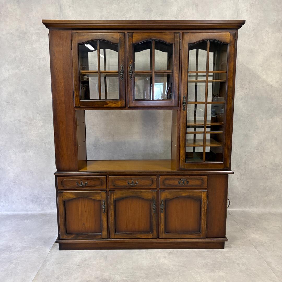 カリモク家具　レトロ家具　大型　ガラス戸棚　食器戸棚