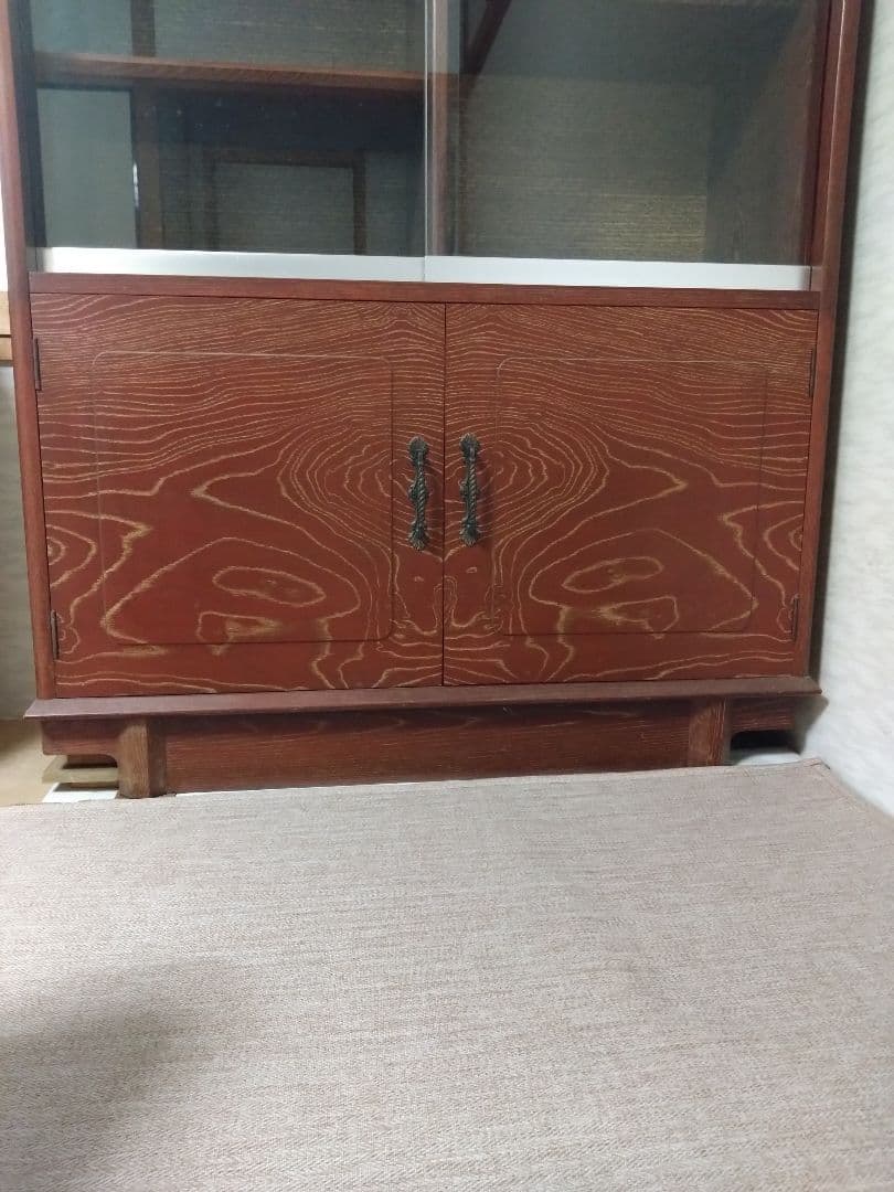 ダークブラウン ガラス扉付き本棚　昭和レトロ