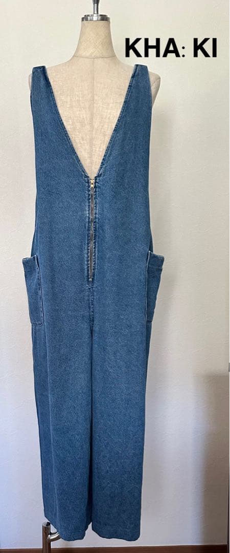 KHA:KI (カーキ) デニム Vネック オーバーオール