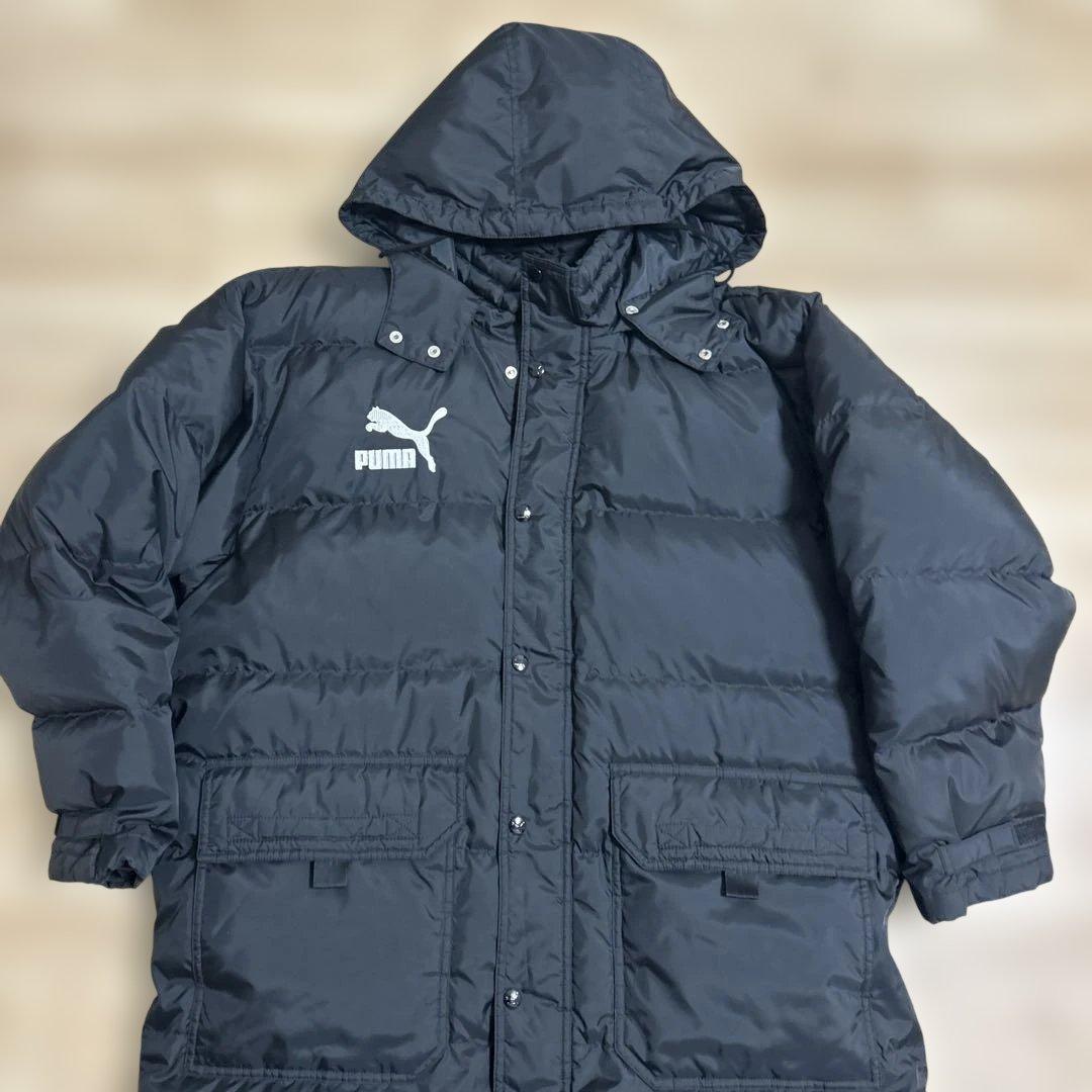 【美品】プーマ ロングダウンジャケット ベンチコート 黒 ブラック L〜O