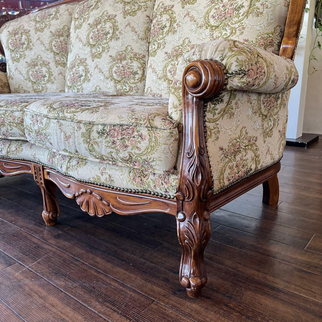 k075 クラシカルなゴブラン織りソファセット 3人掛けソファ・アームチェア2台