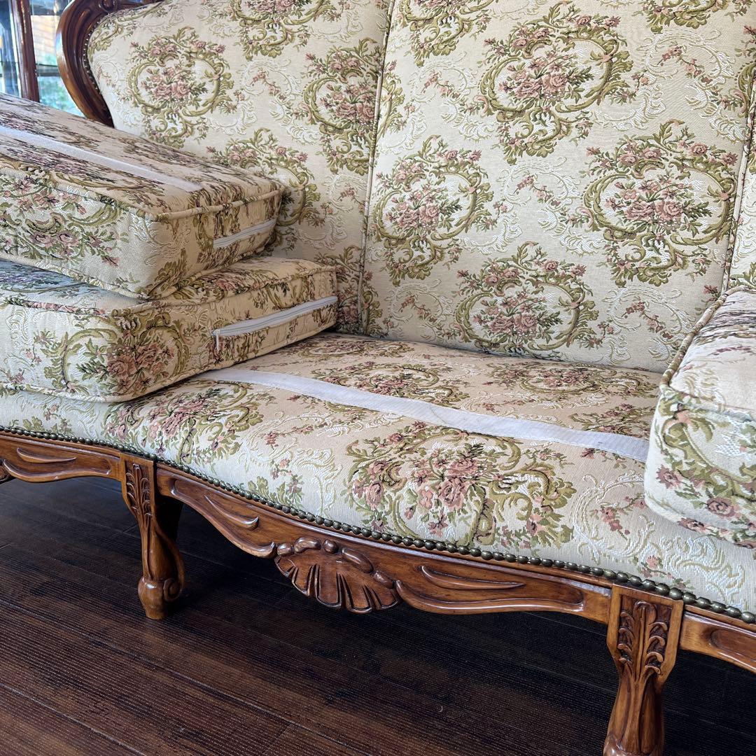 k075 クラシカルなゴブラン織りソファセット 3人掛けソファ・アームチェア2台