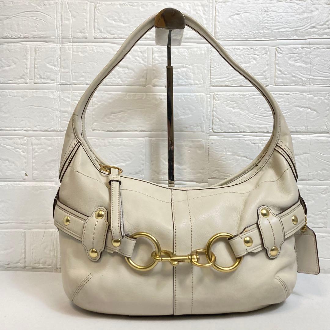 【美品】COACH コーチ　ホーボー　ワンハンドルバッグ ホワイト レザー大容量