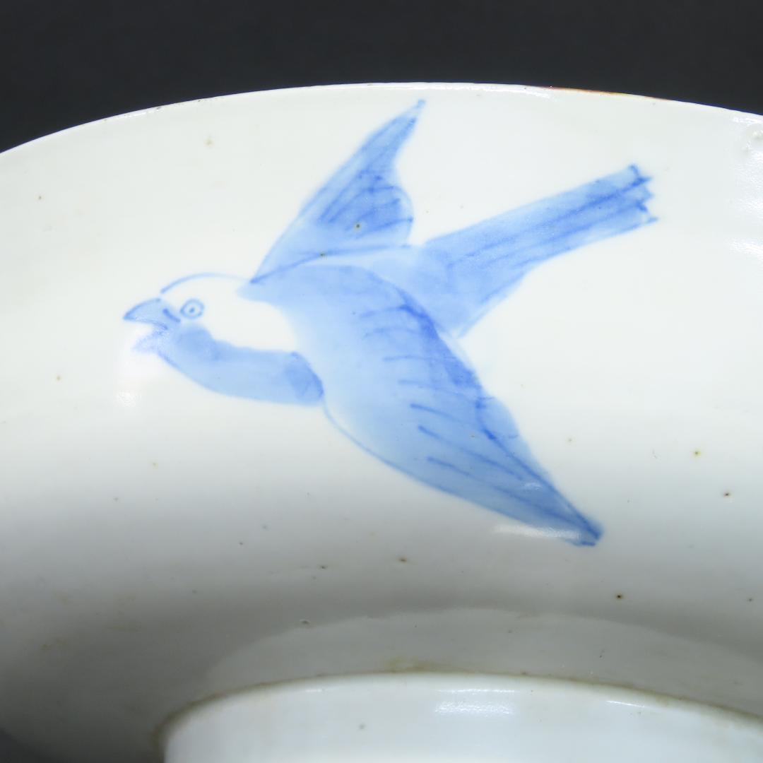 ⭕412 古伊万里 染付 大小平鉢 二ツ鉢 花鳥文 明治時代