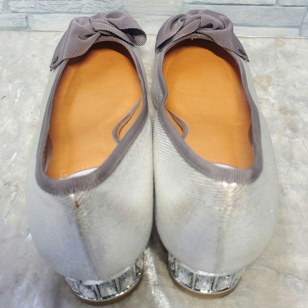 【未使用級】✨LANVIN 23.5cm ビジューヒールリボンパンプス シルバー