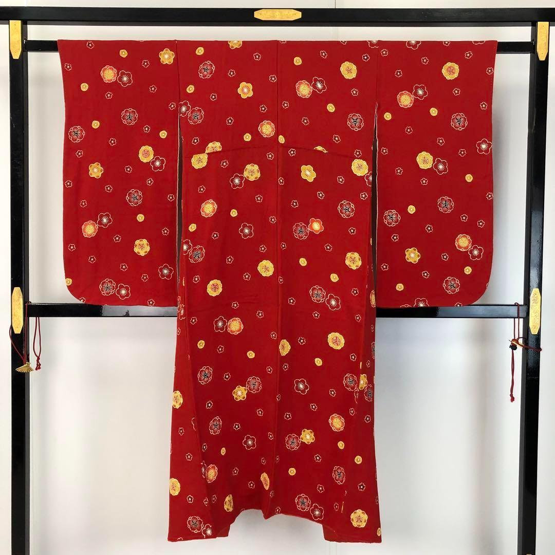 子供着物 ハーフ成人式 七五三 7歳 型染 梅の花 縮緬 CK-7350