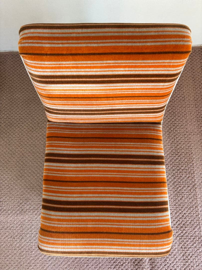 昭和レトロ◼️ミッドセンチュリー 未使用ソファセット 1970年オレンジストライプ