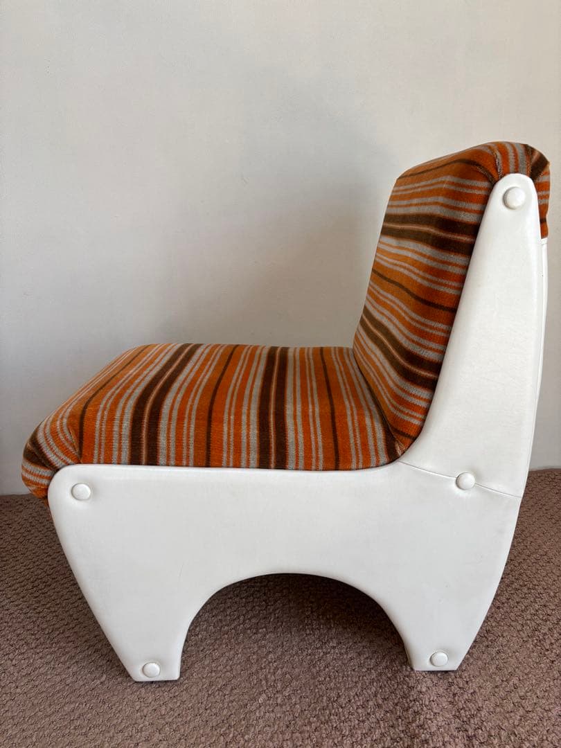 昭和レトロ◼️ミッドセンチュリー 未使用ソファセット 1970年オレンジストライプ