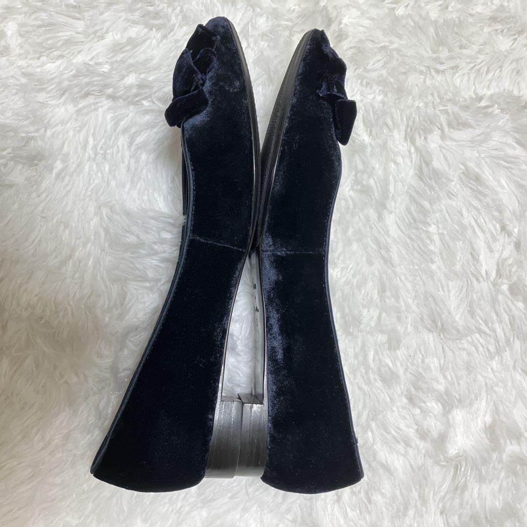 極美品 ツルバイマリコオイカワ ベロア ダブル リボン フラットパンプス 39