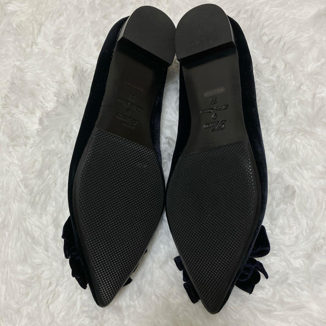 極美品 ツルバイマリコオイカワ ベロア ダブル リボン フラットパンプス 39