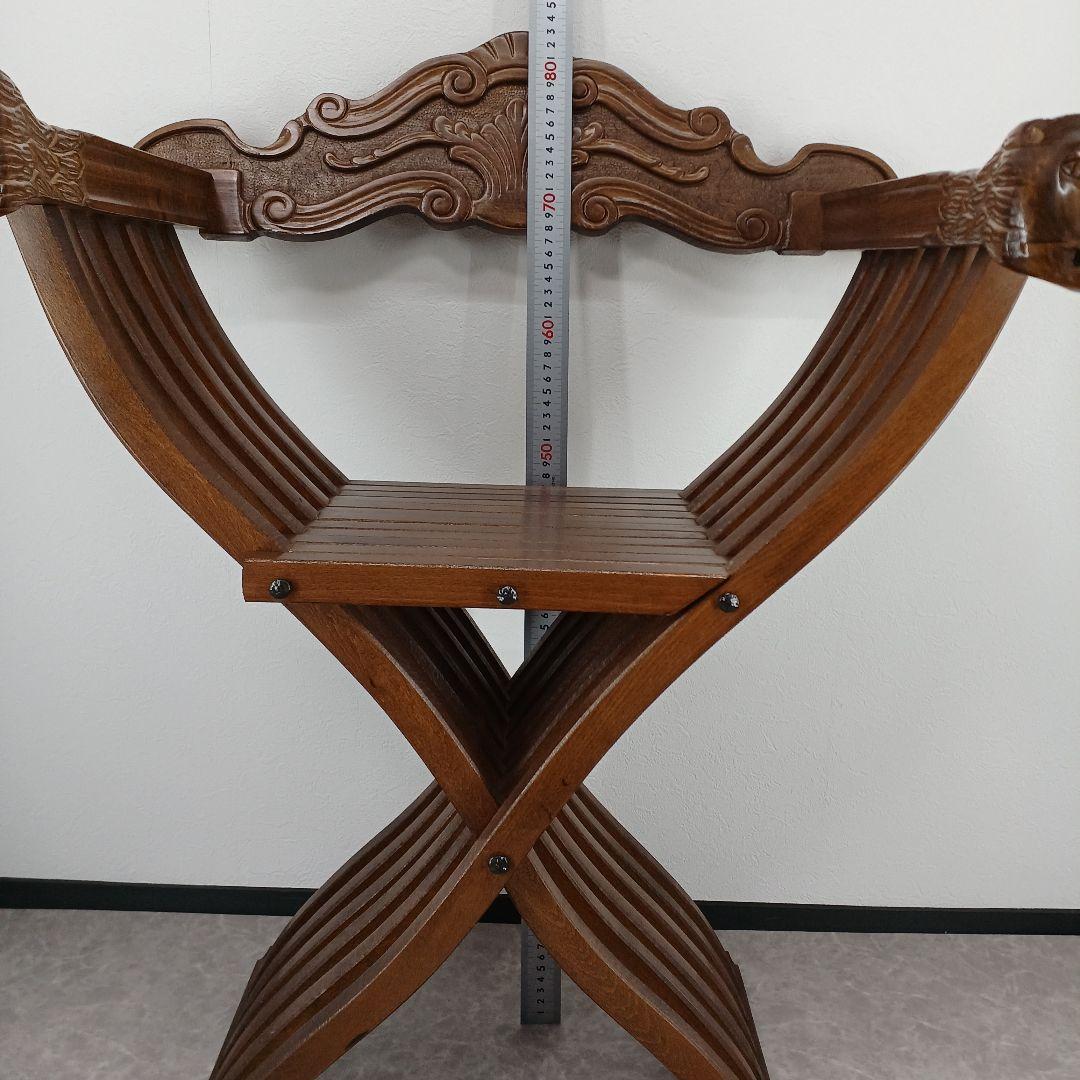 送料込み②アンティーク【ライオン頭部装飾の木製折りたたみ椅子】ヴィンテージ