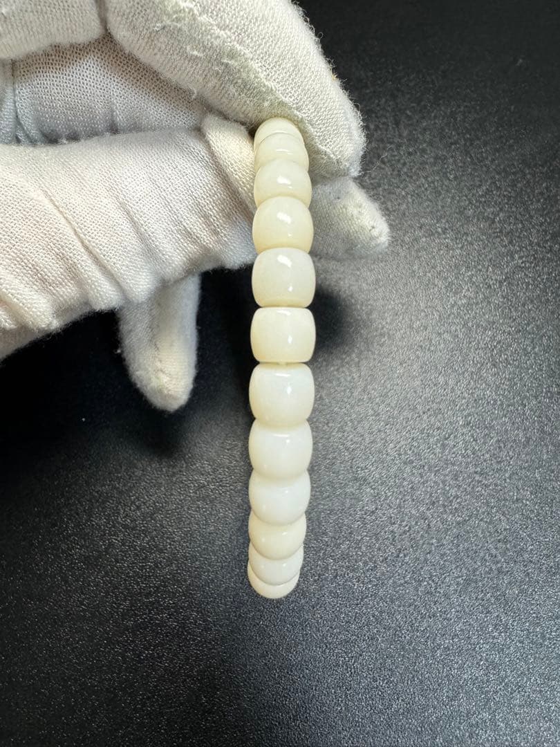 羊脂白玉和田玉 数珠　ブレスレット 腕輪 天然石 念珠 本玉 天然石 旧家蔵出し
