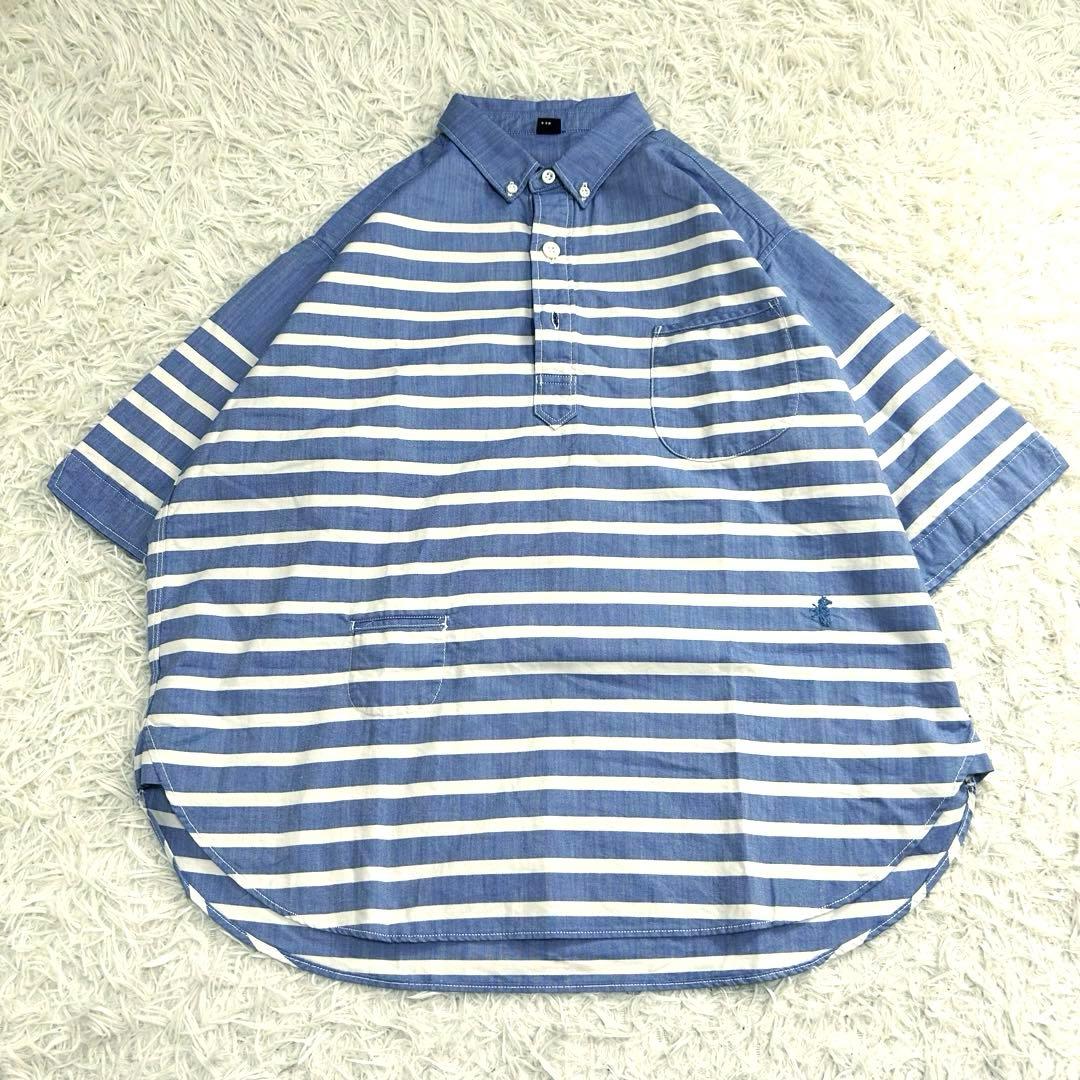 美品✨45R スーピマオックスの908オーシャンボタンダウンバスクプル ボーダー