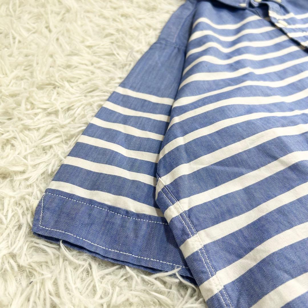 美品✨45R スーピマオックスの908オーシャンボタンダウンバスクプル ボーダー