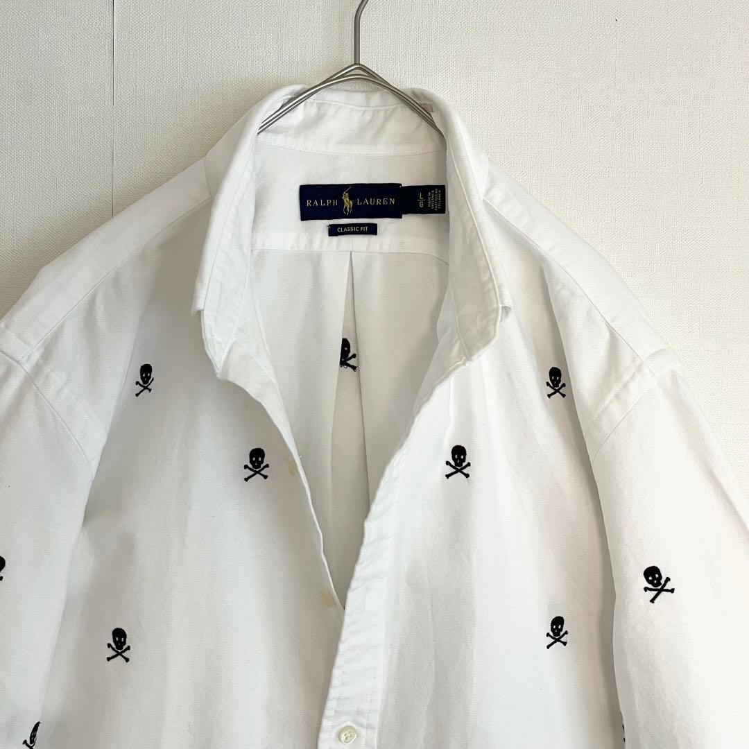 【超レア★未使用に近い】ラルフローレンスカル刺繍ボタンダウンシャツ★ホワイト白L