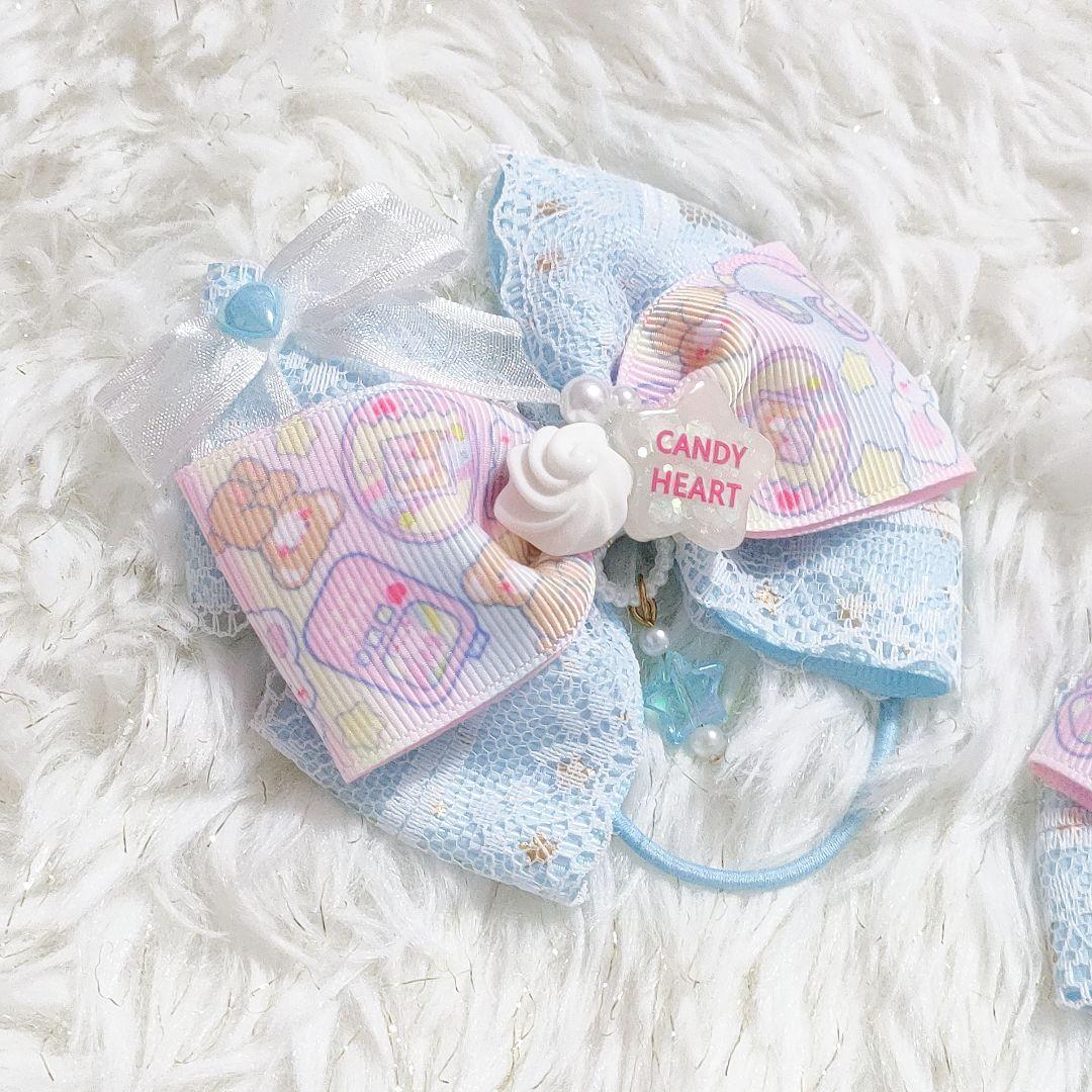 ハンドメイド★キッズリボン★水色★大きめ★揺れるチャーム付き★お出かけに