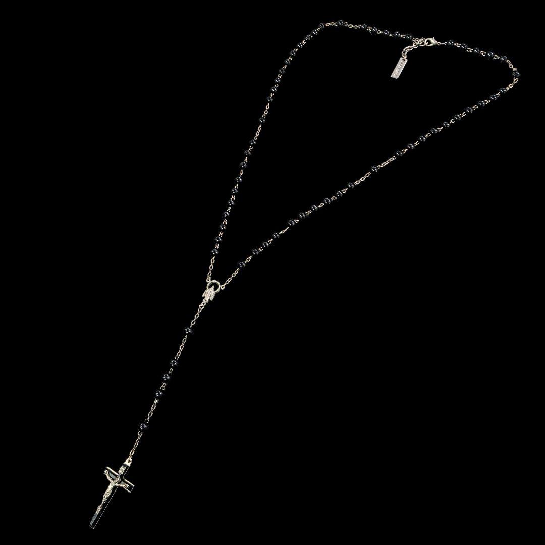 D&G ドルチェ＆ガッバーナ ロザリオ ネックレス ウッド ビーズ 黒 クロス