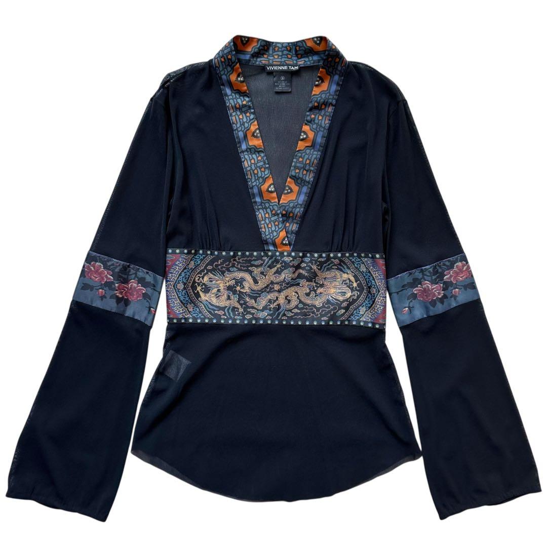 VIVIENNE TAM パワーネットトップス フレア袖 透け感 ドラゴン 龍