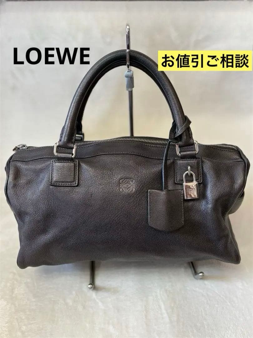 ★美品 LOEWE ロエベ ミニボストン アナグラム アメ レザー 本革