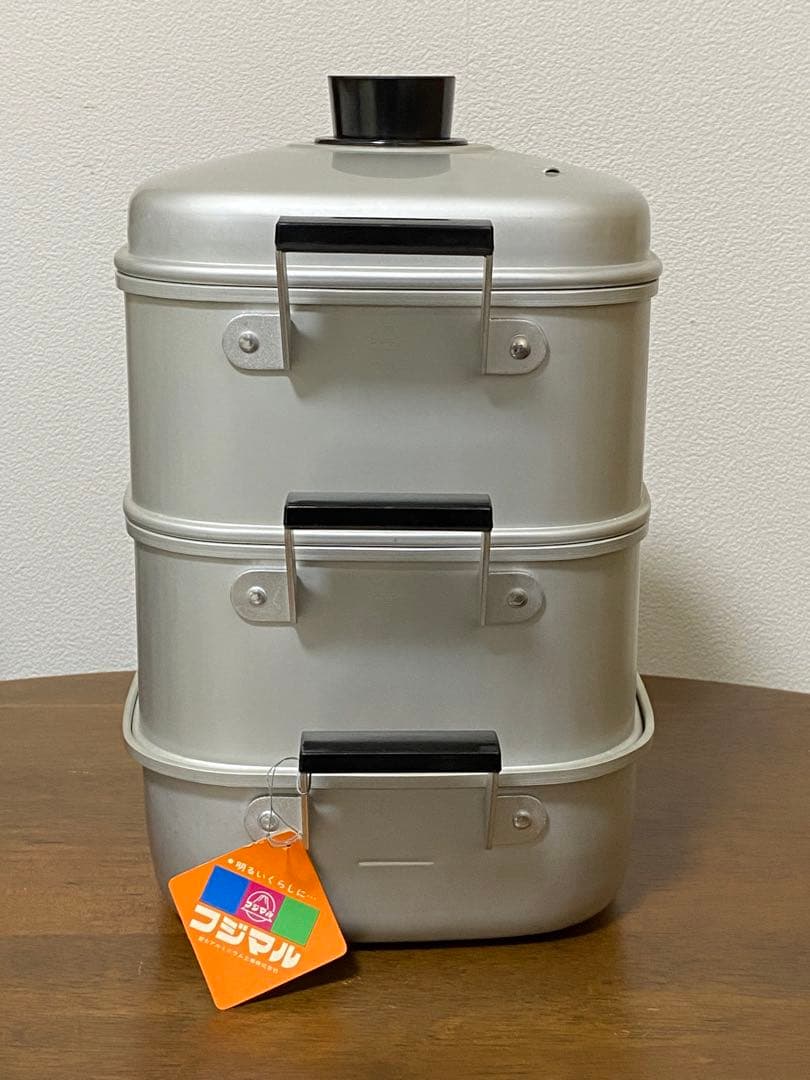 フジマル　二重角蒸器　内径22cm高さ11cmの二段【新品　未使用　昭和レトロ】