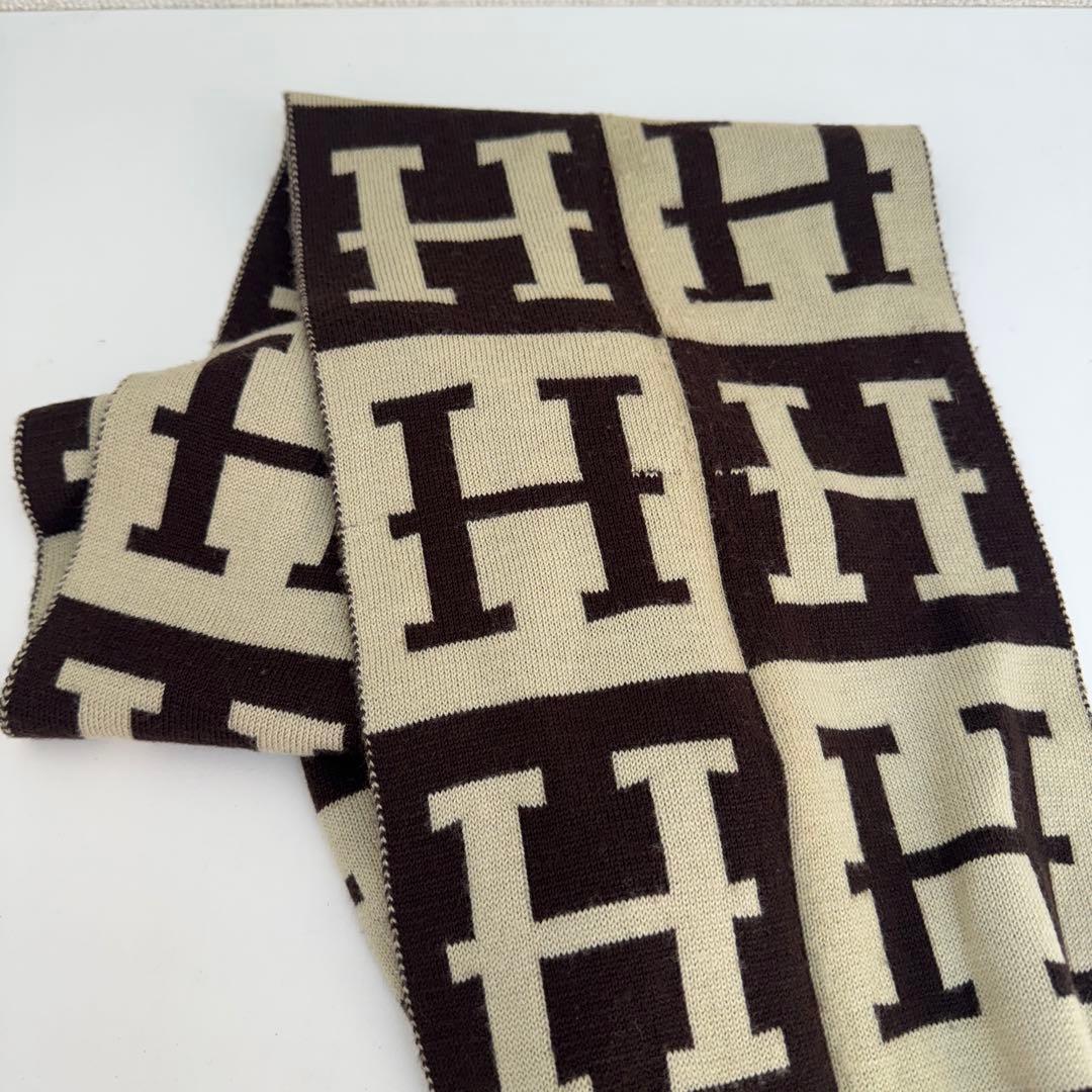HERMES エルメス　マフラー　Hロゴ　ブラウン　ベージュ　ウール100%