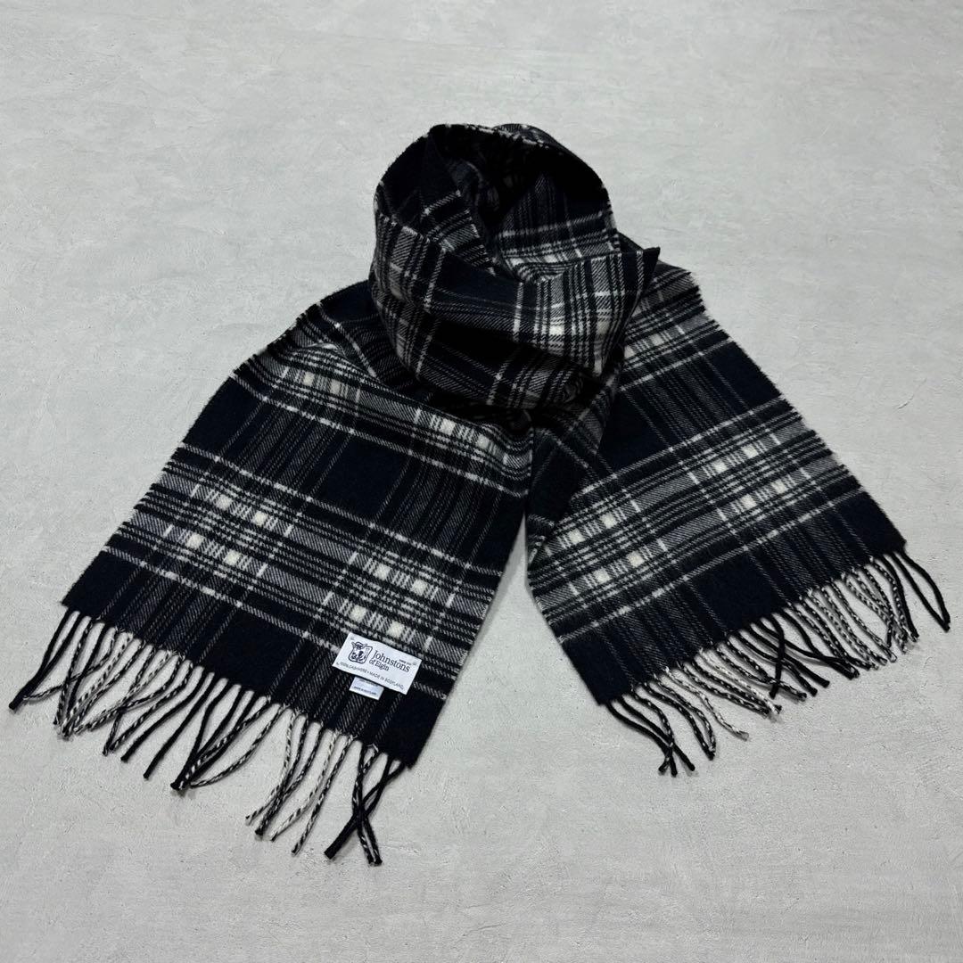 美品 ジョンストンズ カシミヤマフラー ストール モノトーンタータン
