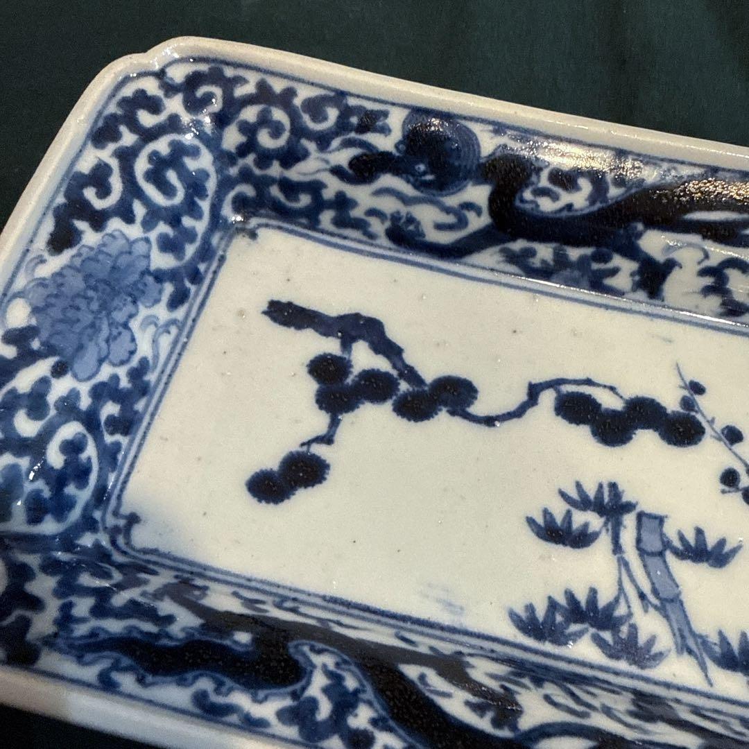 古伊万里　染付　蛸唐草　龍　長皿　江戸中期