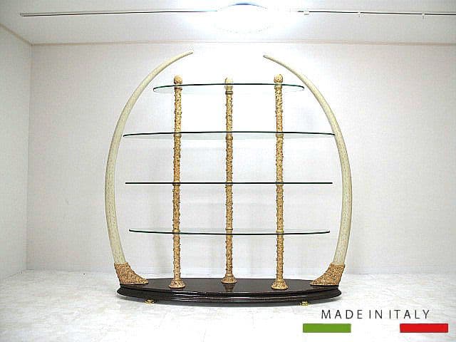 イタリア製 高級輸入家具 多段シェルフ ポリストーン×ガラス クラシック 飾り棚