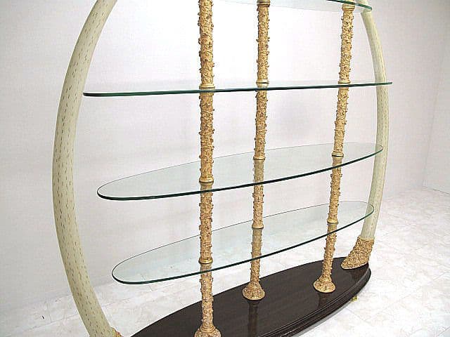 イタリア製 高級輸入家具 多段シェルフ ポリストーン×ガラス クラシック 飾り棚