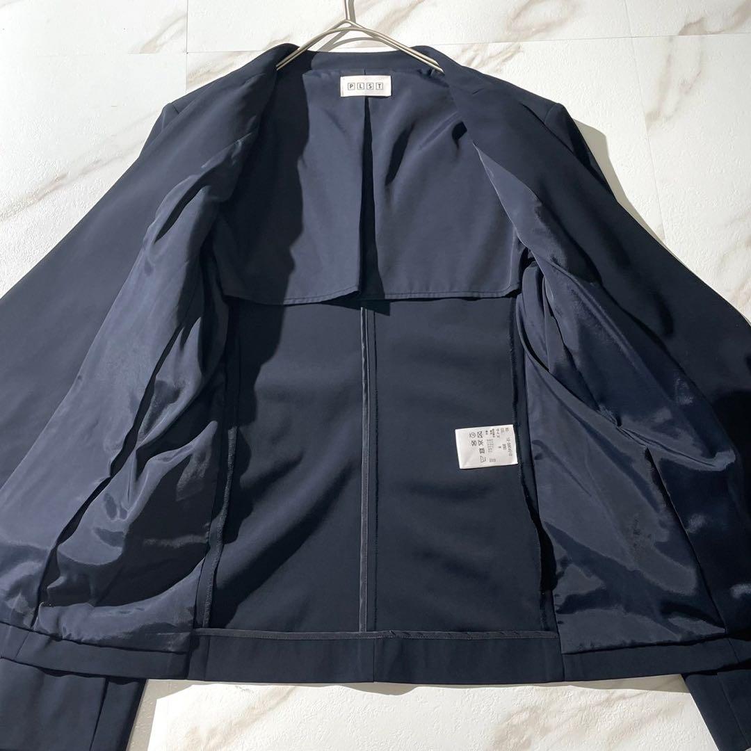 美品✨ PLST プラステ セットアップ ノーカラー パンツスーツ ネイビー