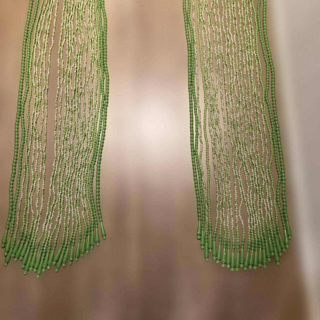 レトロポップ　長いビーズカーテン　ビーズのれん　ビーズ暖簾　グリーン/緑