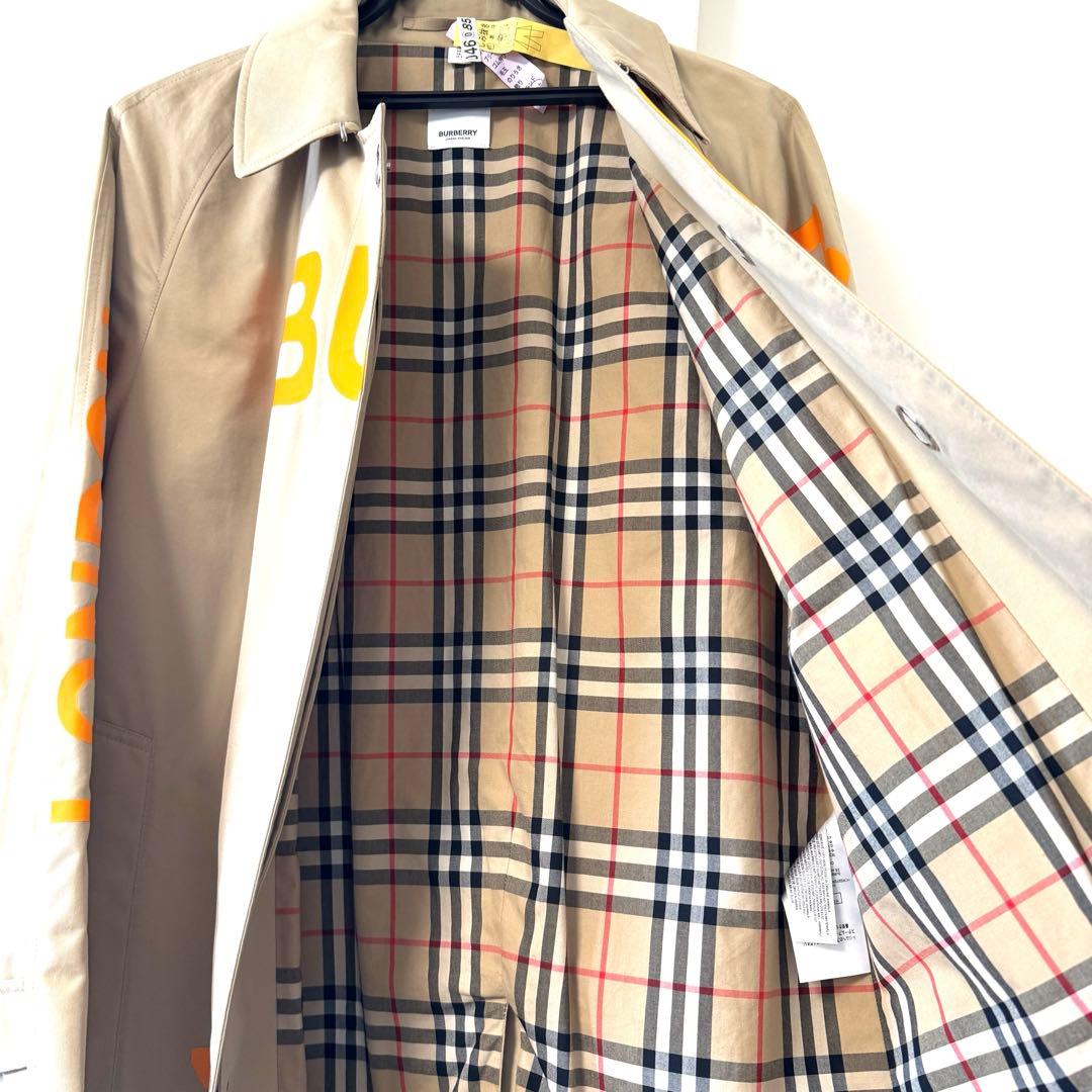 美品バーバリー グラフィックプリント ロゴ ステンカラートレンチコート38