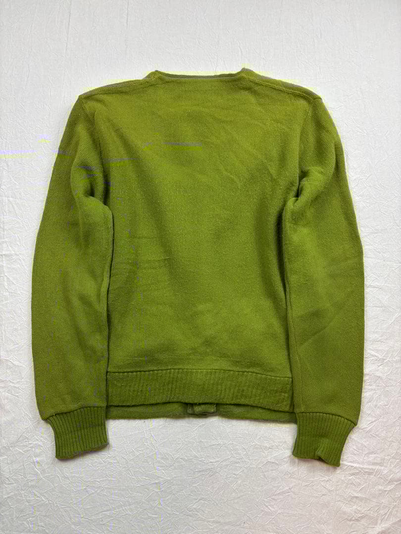 希少50s60s USAライムグリーン ウールニットカーディガン 尿素ボタン