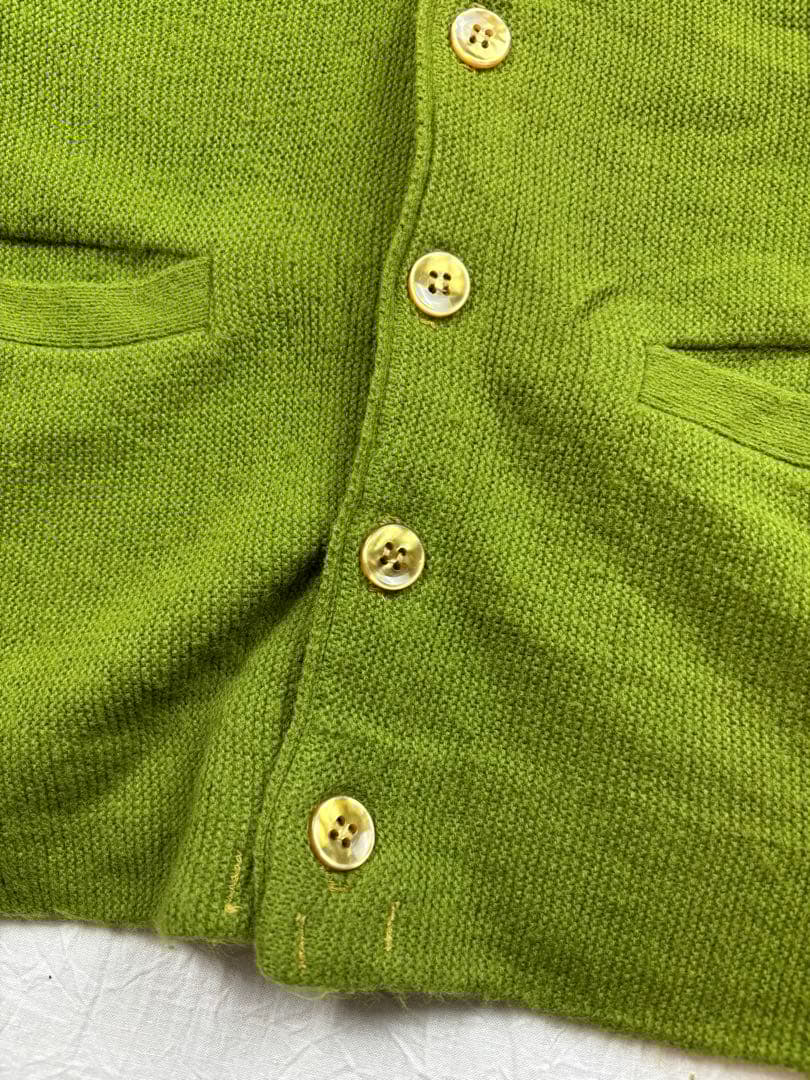 希少50s60s USAライムグリーン ウールニットカーディガン 尿素ボタン