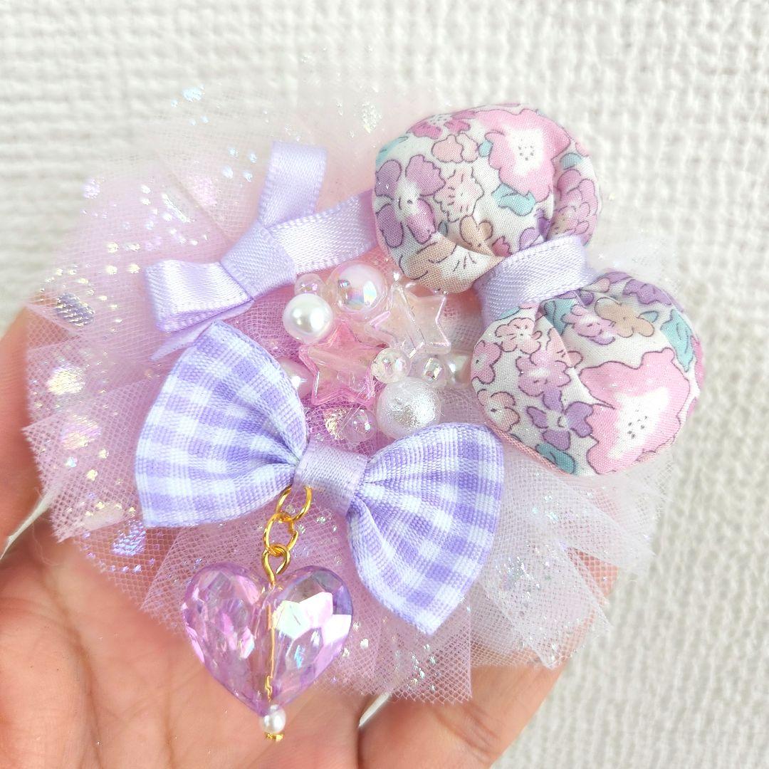 試作♡ハンドメイド♡チュール×まんまるリバティリボン