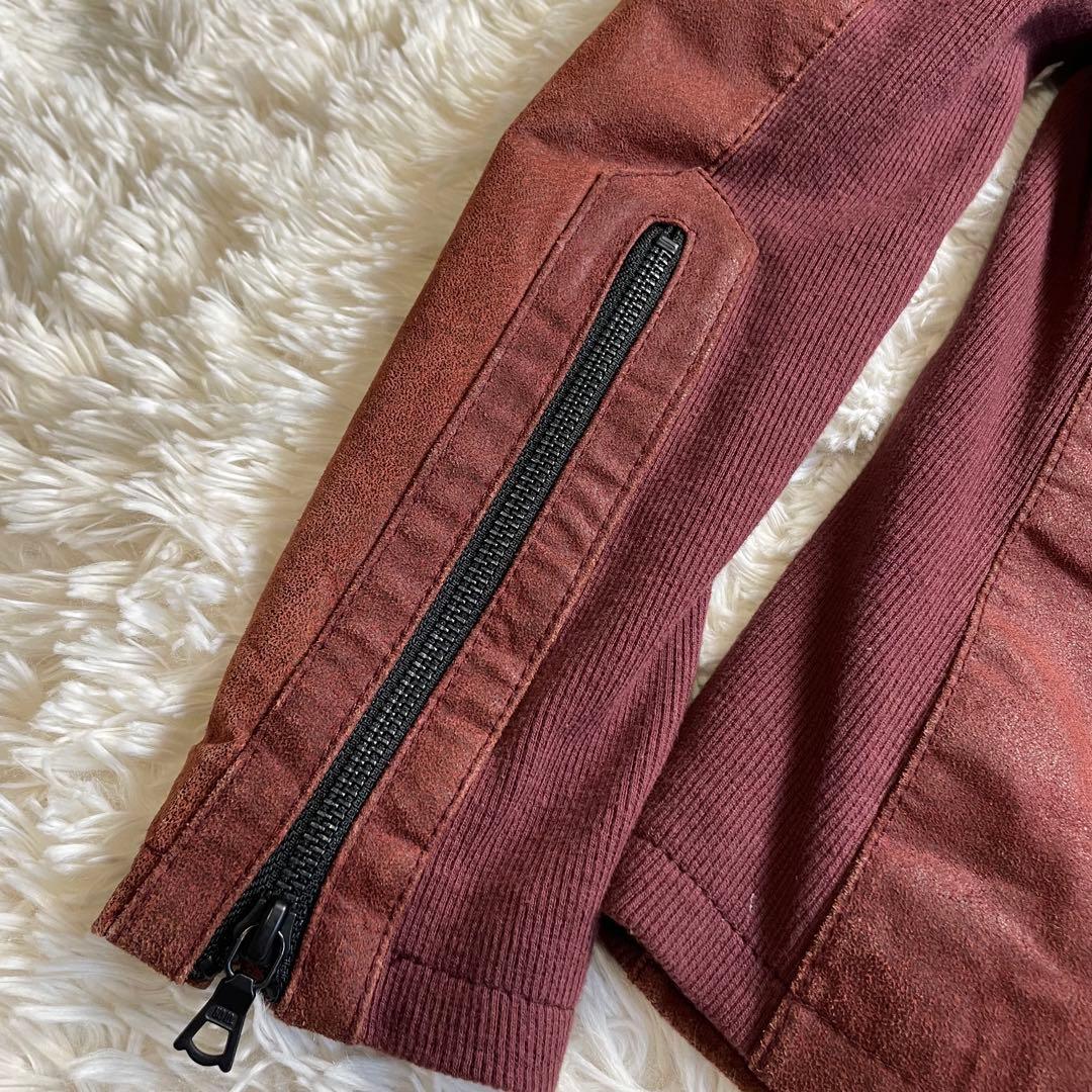 【美品】NO ID. レザージャケット　 加工 豚革 1 フード　春 レザー