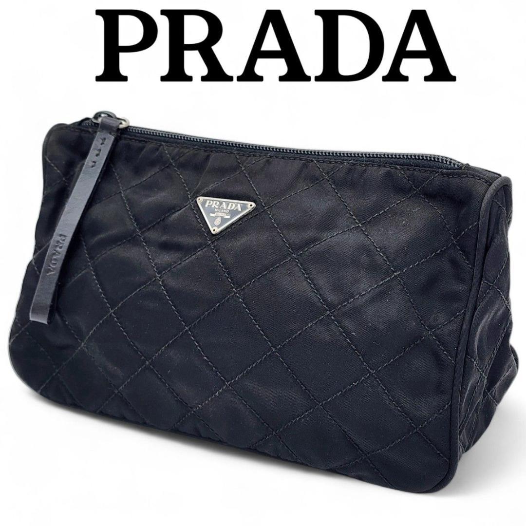 PRADA プラダ ポーチ 三角ロゴ キルティング ナイロン ブラック