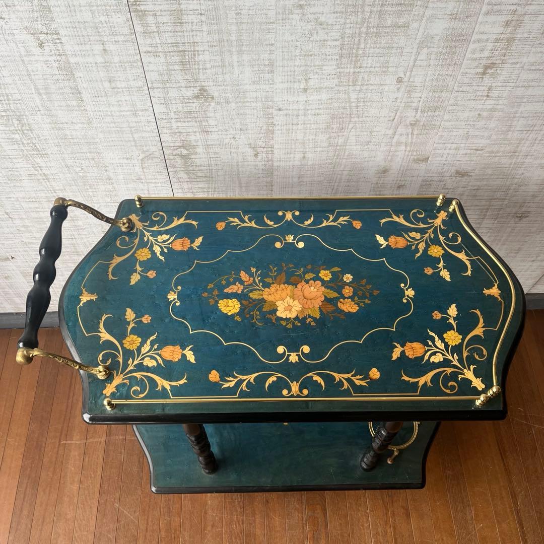 【アンティーク】イタリア製 象嵌細工 サービスワゴン キッチンワゴン 古道具