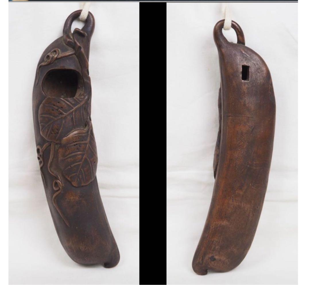 送料無料　江戸時代　備前焼　豆形掛け花入れ　煎茶道具