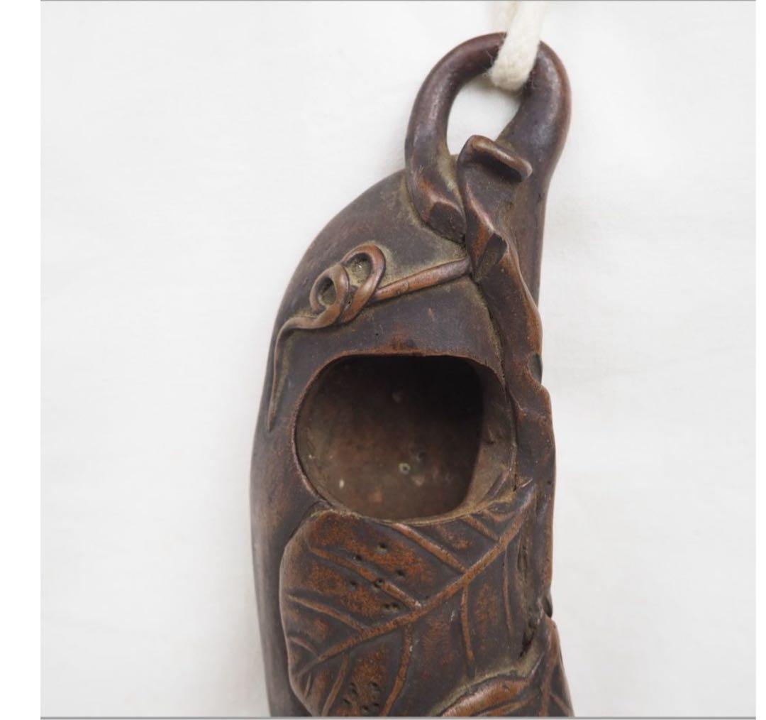 送料無料　江戸時代　備前焼　豆形掛け花入れ　煎茶道具