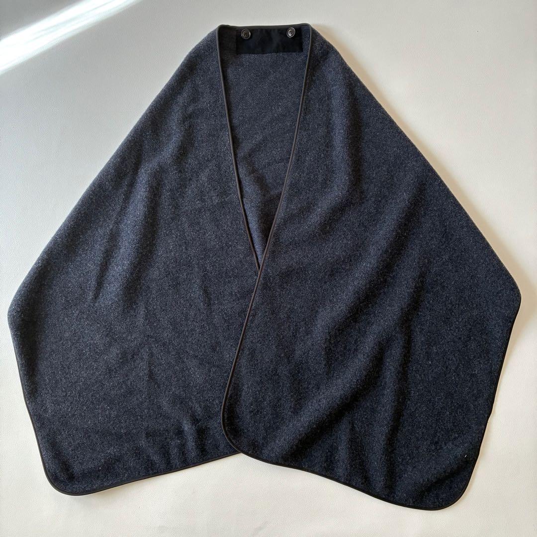 【美品】アンフィル　3wayウールジャケット　ネイビー　ノーカラー　ストール