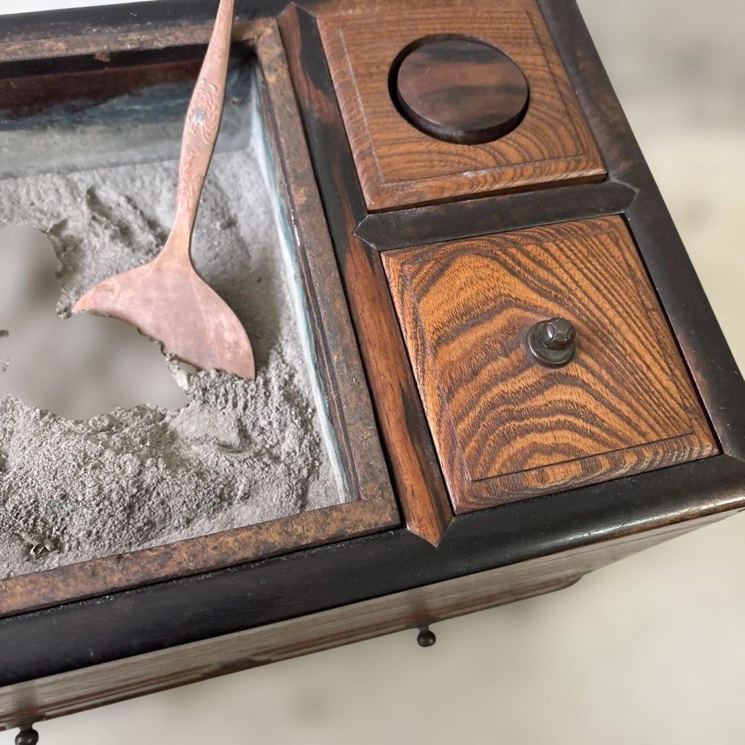 最終処分特価コンパクトな長火鉢　上品煎茶用ミニ灰付き素敵な木の雰囲気茶道具状態良