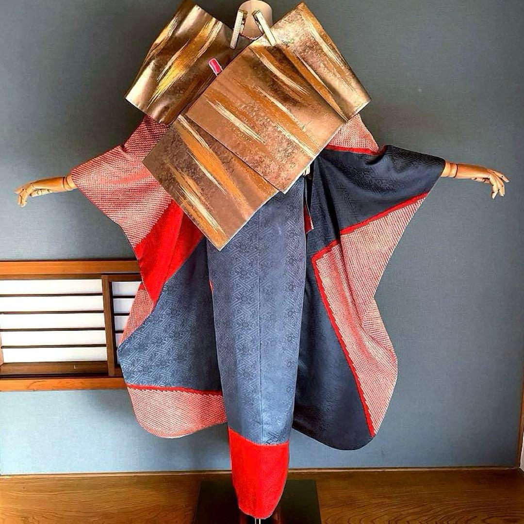 振袖フルセット　手染め　絞り　染分け　成人式振袖　振袖　裄丈69 赤