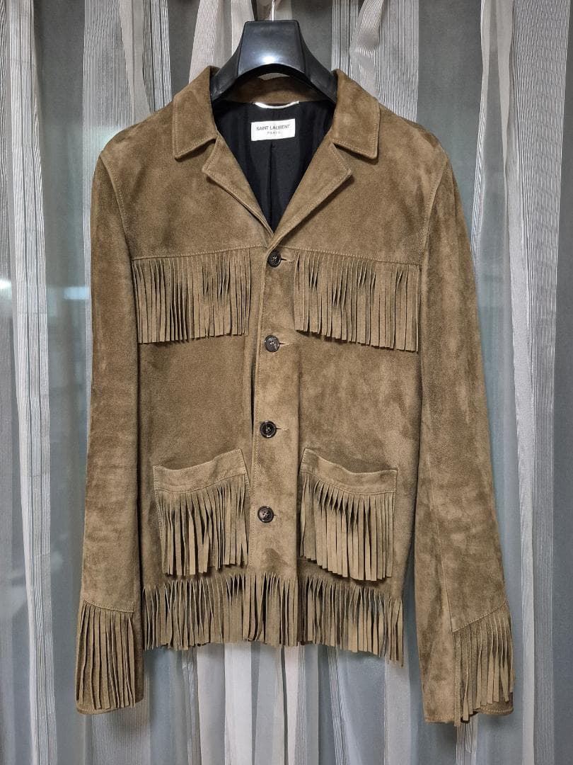 サンローラン パリ　最高級フリンジ ゴートレザー スウェードジャケット 46
