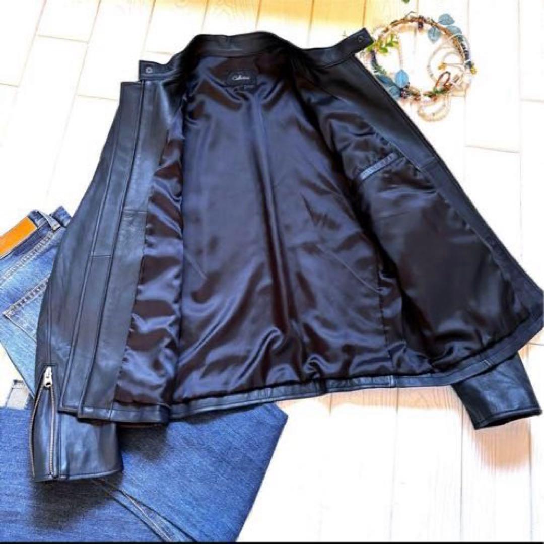 美品　レザージャケット　ライダース　メンズ　ビギ　ラムレザー　シングル　ネイビー