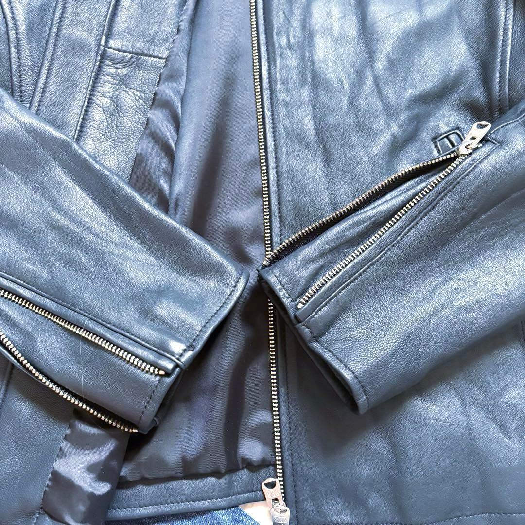 美品　レザージャケット　ライダース　メンズ　ビギ　ラムレザー　シングル　ネイビー