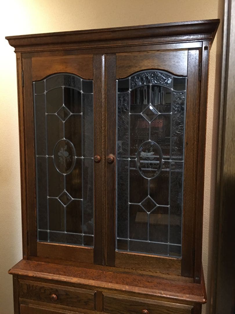 三越家具　ブルージュ　食器棚　ステンドグラス