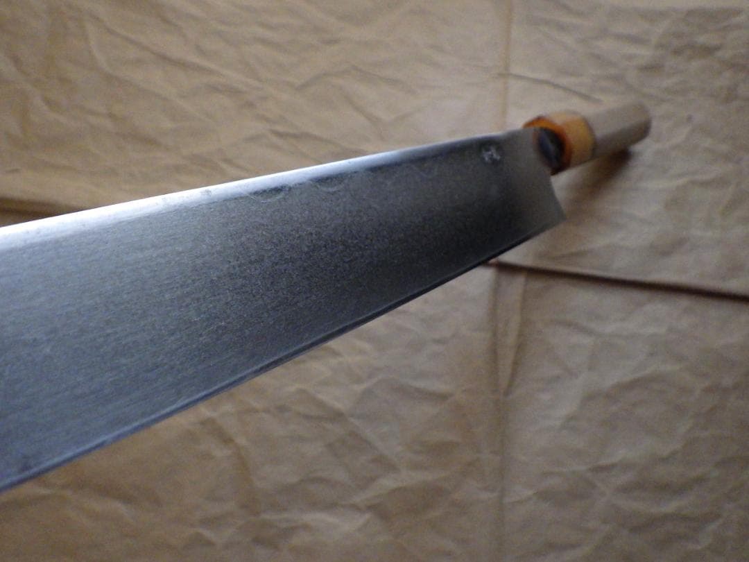 國行/墨流し柳刃刺身包丁刃渡320ｍｍマチ★青鋼紋鍛錬八角柄★入手困難